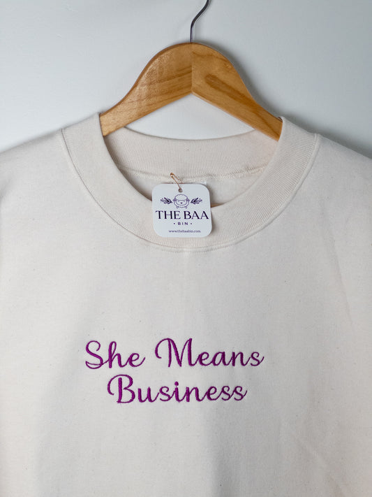 She Means Business Embroidered Sweatshirt