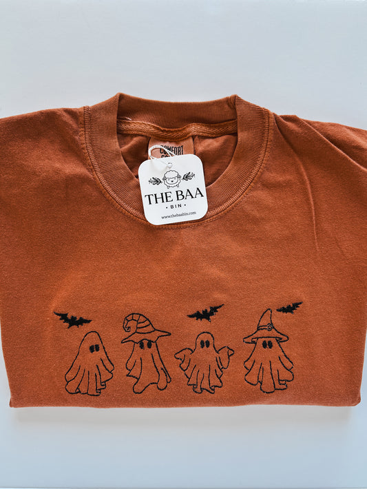 Halloween Ghosts + Bats Embroidered Tee