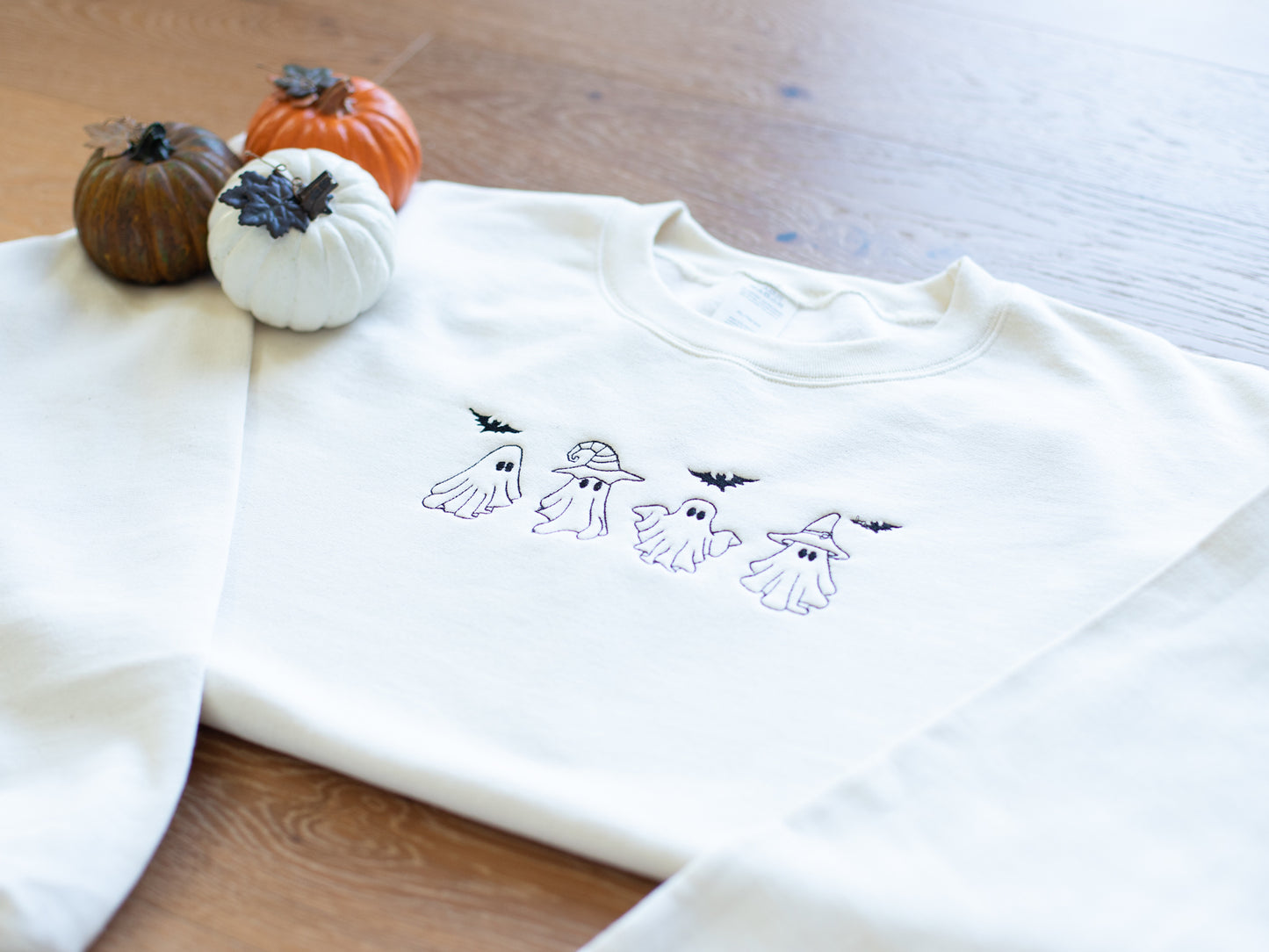 Halloween Ghosts and Bats Embroidered Sweatshirt