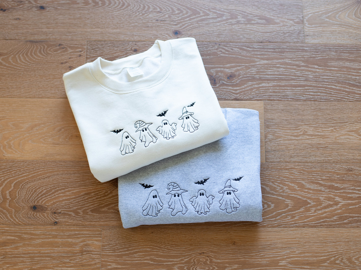 Halloween Ghosts and Bats Embroidered Sweatshirt