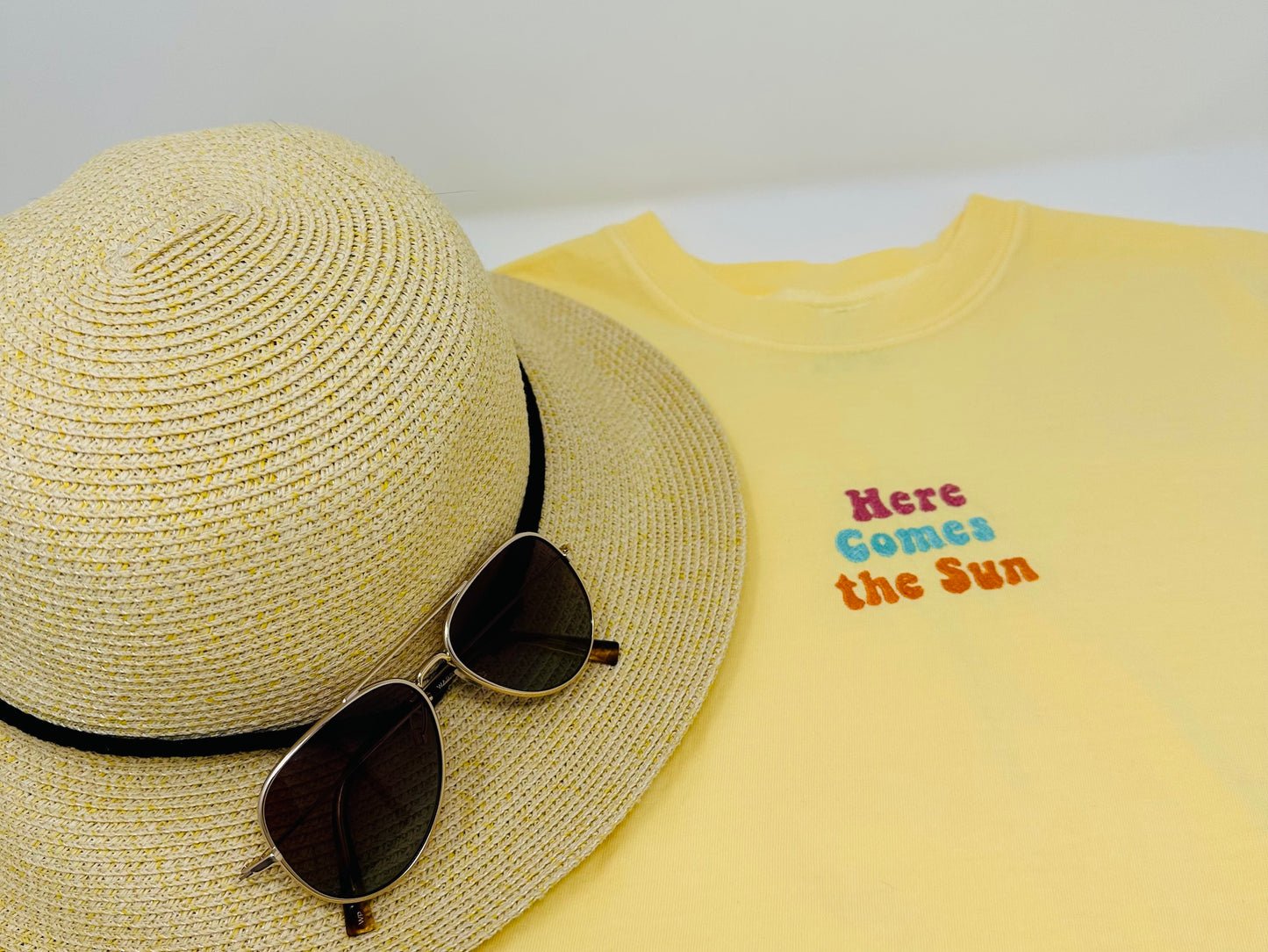 Here Comes the Sun Embroidered Middie Crop