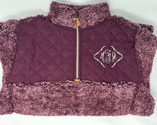 Monogram Embroidered Faux Sherpa Pullover