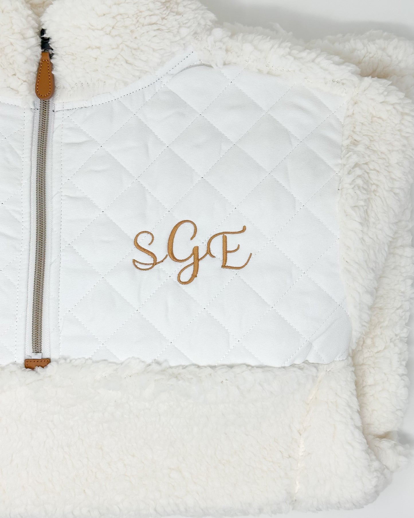 Monogram Embroidered Faux Sherpa Pullover