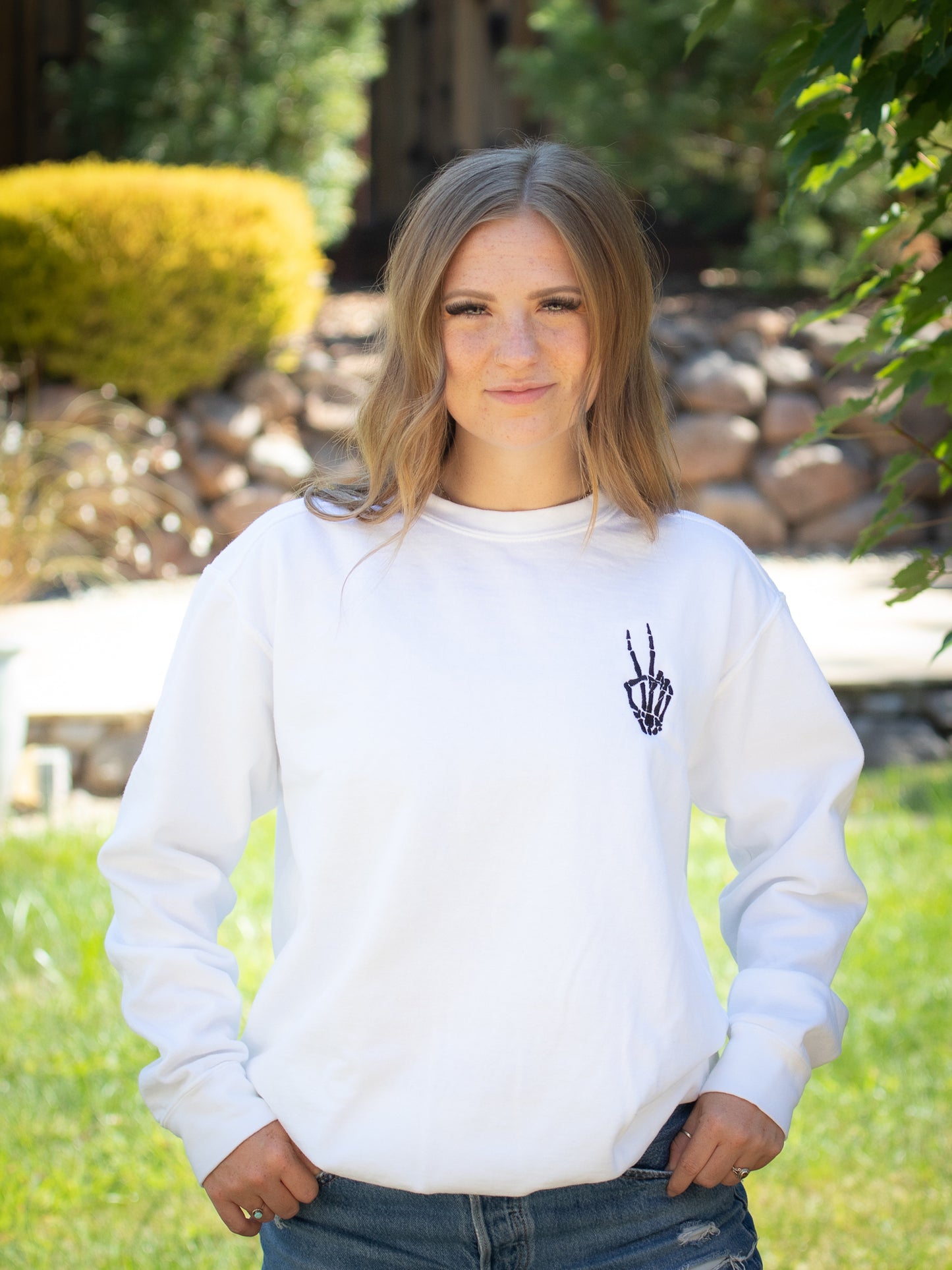 Halloween Skeletal Peace Sign Sweatshirt