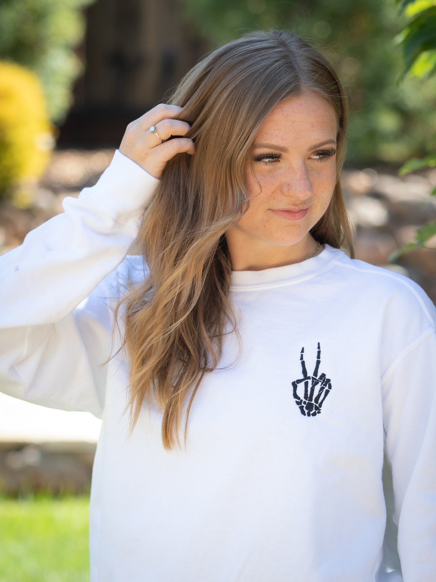 Halloween Skeletal Peace Sign Sweatshirt