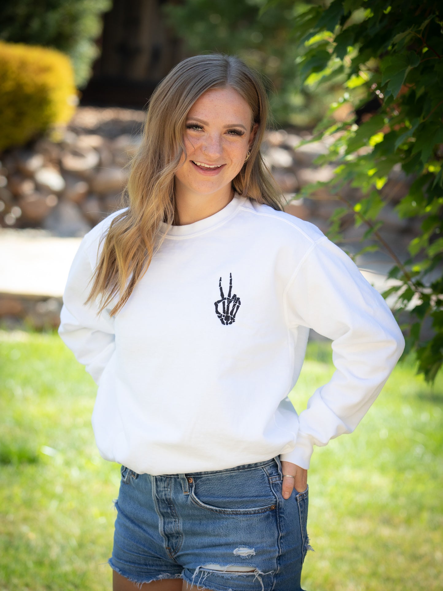 Halloween Skeletal Peace Sign Sweatshirt