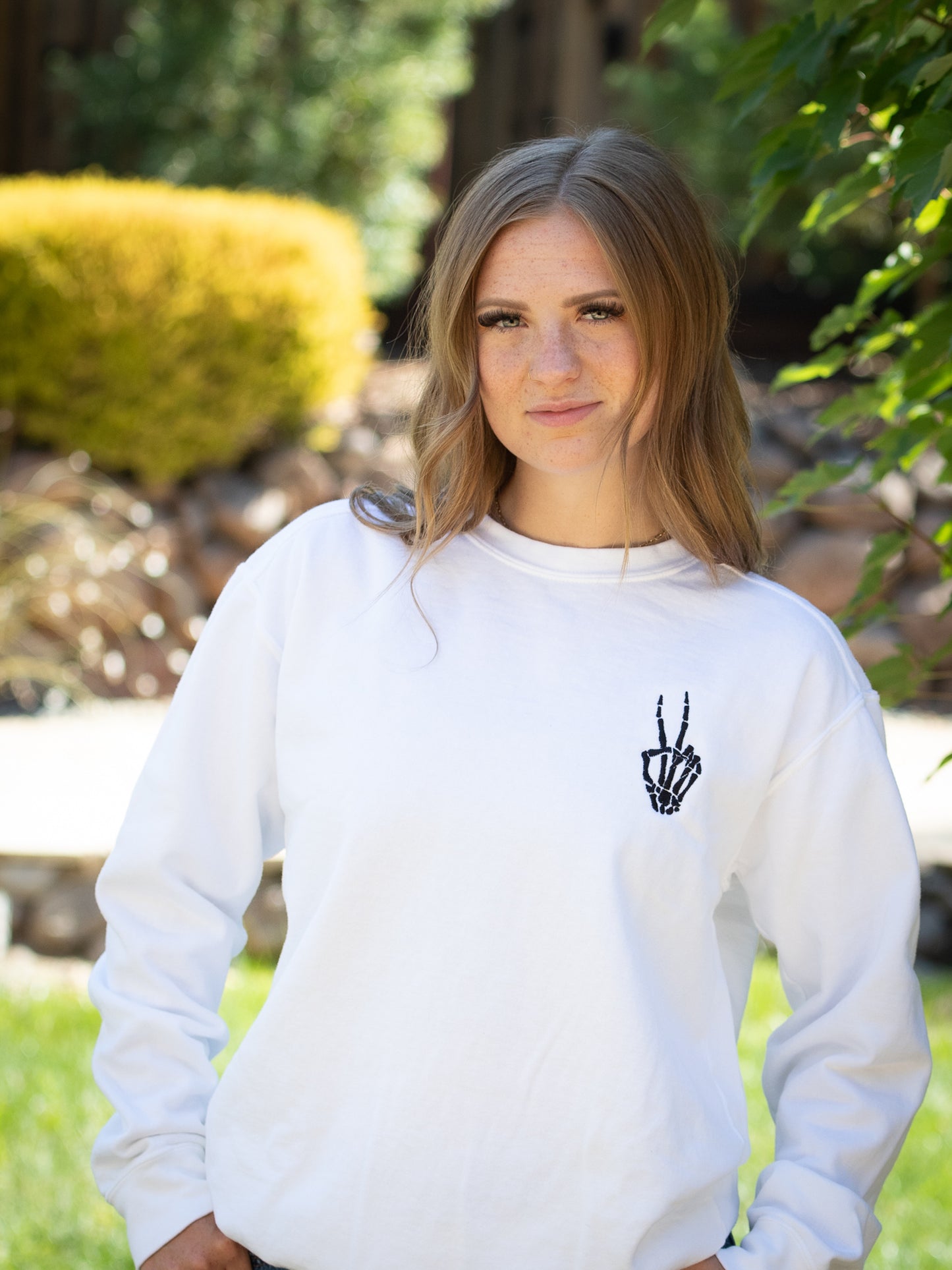 Halloween Skeletal Peace Sign Sweatshirt