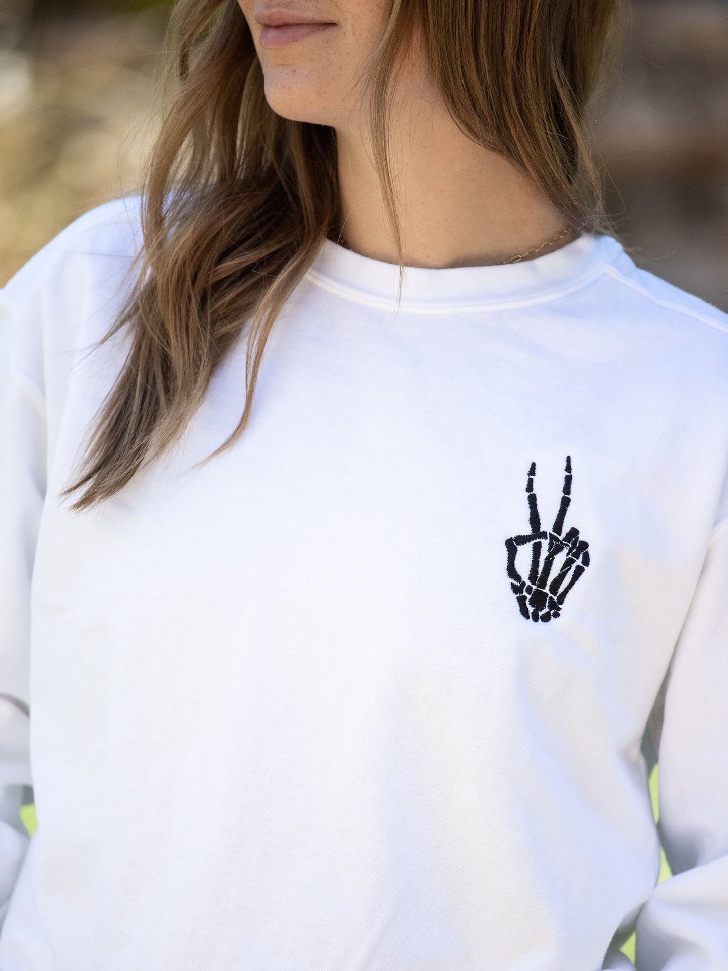 Halloween Skeletal Peace Sign Sweatshirt